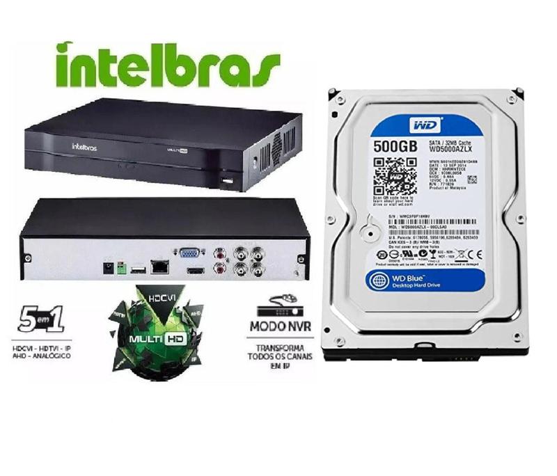 Dvr gravador INTELBRAS 4 canais Full hd + hd 500GB - Gravador de